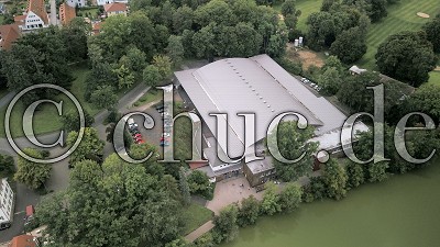 Eisstadion Bad Nauheim aus der Luft, Drohnenflug