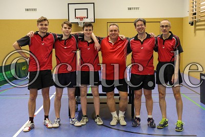 Mannschaftsfoto TTC Assenheim 1951, v.l. Christian Maass, Lukas Stumpf, Nicolas Berndt, Albrecht Papp, Thomas Schmitter, Georg M&uuml;ller, Bezirksoberliga - TTC Assenheim 1951 gegen TTC 1946 Dorheim, Niddatal - OT Assenheim, Sporthalle Geschwister-Scholl Schule, 18.11.17