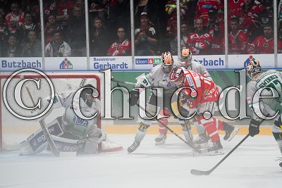-94- Lukas Laub (Bietigheim Steelers) gegen -10- Andreas Pauli (EC Bad Nauheim) vor -35- Stephon Williams (Torwart Bietigheim Steelers), in der DEL 2 - EC Bad Nauheim gegen Bietigheim Steelers, Bad Nauheim, Colonel-Knight-Stadion, 13.09.19