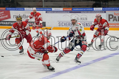 -24- Nick Pageau (-A- EHC Freiburg) gegen -19- Taylor Vause (EC Bad Nauheim) und -18- Tobias W&ouml;rle (EC Bad Nauheim), DEL 2 - EC Bad Nauheim gegen EHC Freiburg W&ouml;lfe, Bad Nauheim, Colonel-Knight-Stadion, 17.12.21