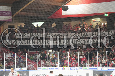 &bdquo;Fairen Auf-und Abstieg gew&auml;hrleisten! DEL-Stadion-Punkte-Plan abschaffen!&ldquo;, DEL 2 - EC Bad Nauheim gegen Eispiraten Crimmitschau, Bad Nauheim, Colonel-Knight-Stadion, 29.09.23