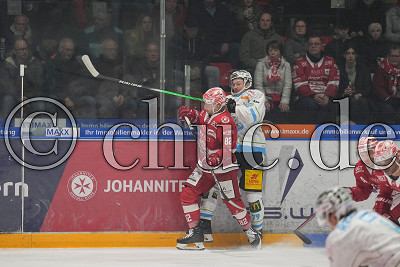 -82- Markus Lillich (EC Bad Nauheim) checkt -79- Lewis Zerter-Gossage (Bietigheim Steelers), DEL 2 - EC Bad Nauheim gegen Bietigheim Steelers, Bad Nauheim, Colonel-Knight-Stadion, 27.10.23